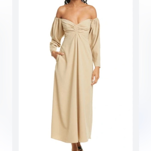 ALC CALLEY LONG SLEEVE OFF THE SHOULDER MAXI DRESS IN BEIGE- Size 8 - Picture 1 of 8